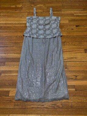 Onyx Nite by Wendye Chaitin Womens Dress Plus Size 18 Silver Metallic Evening